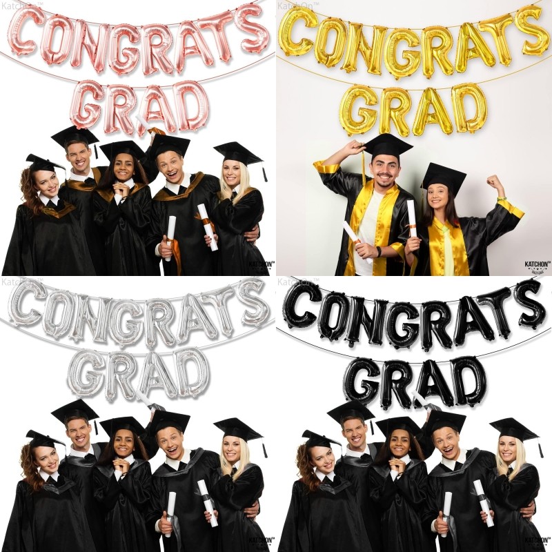 16 Inch Rose Gold Congrats Grad Banner Balloons Set for Congratulations ...