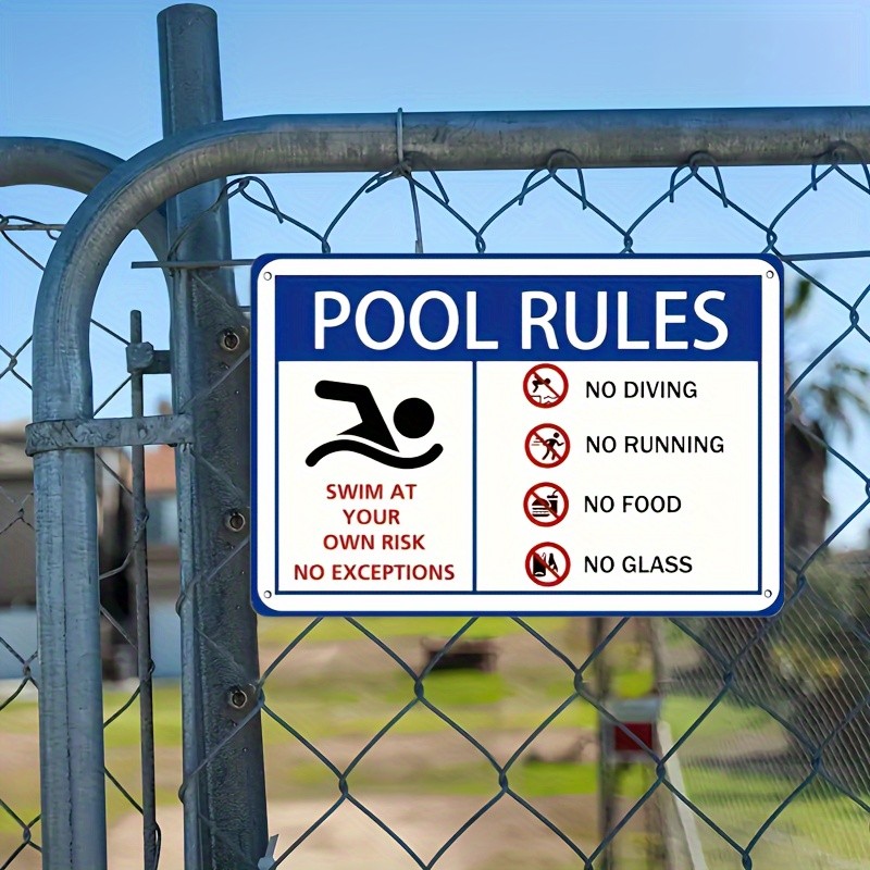 Pool Rules Signs, Frameless Design, 4 Corner Holes for Easy ...