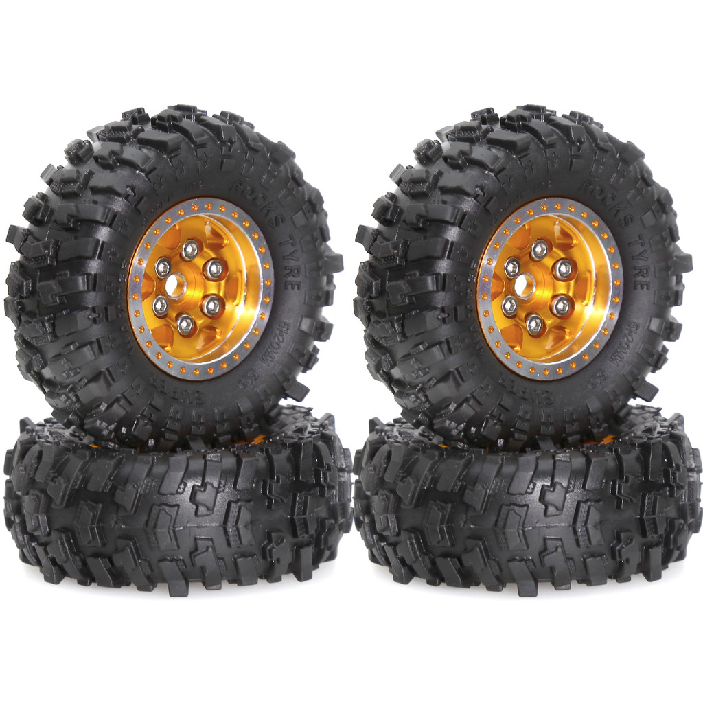 4pc RC Car Tires & Metal Rims - Upgraded Grip For AXIAL SCX24 1/24 Scale Crawler (Black)