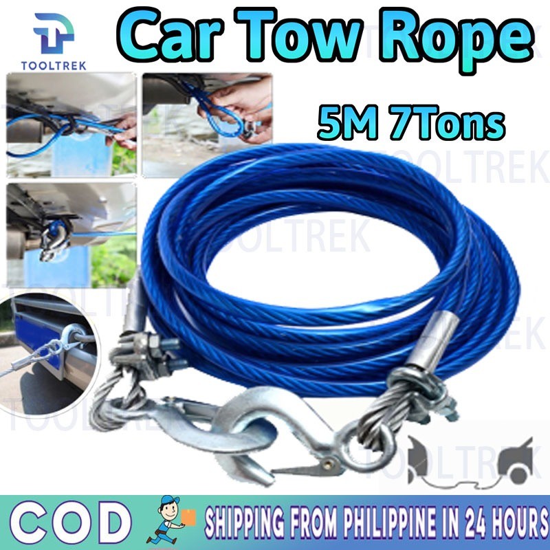 5m 7 Tons Tow Rope Steel Wire Towing Rope Car High Strength Safety Hook ...