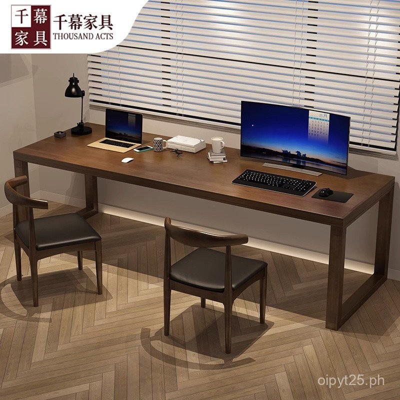 Qianmu American Solid Wood Desk Home Two-Person Computer Desk Student ...