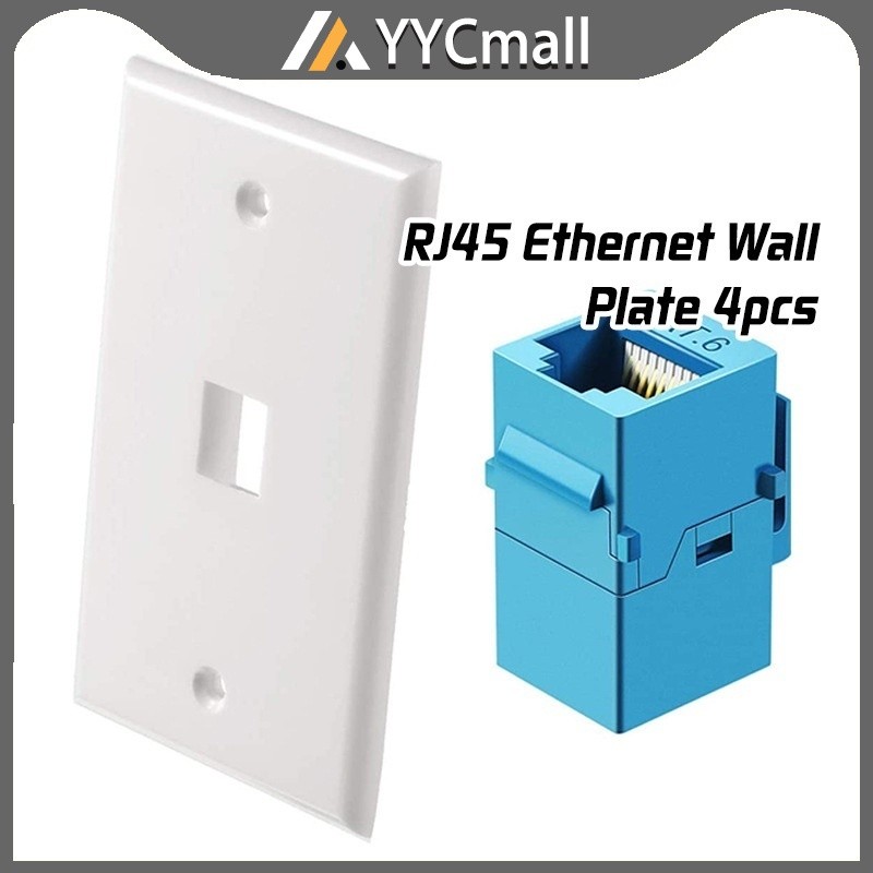 4Pcs 1-Port Ethernet Wall Plate Cat6 Wall Jack RJ45 For Ethernet Cable ...