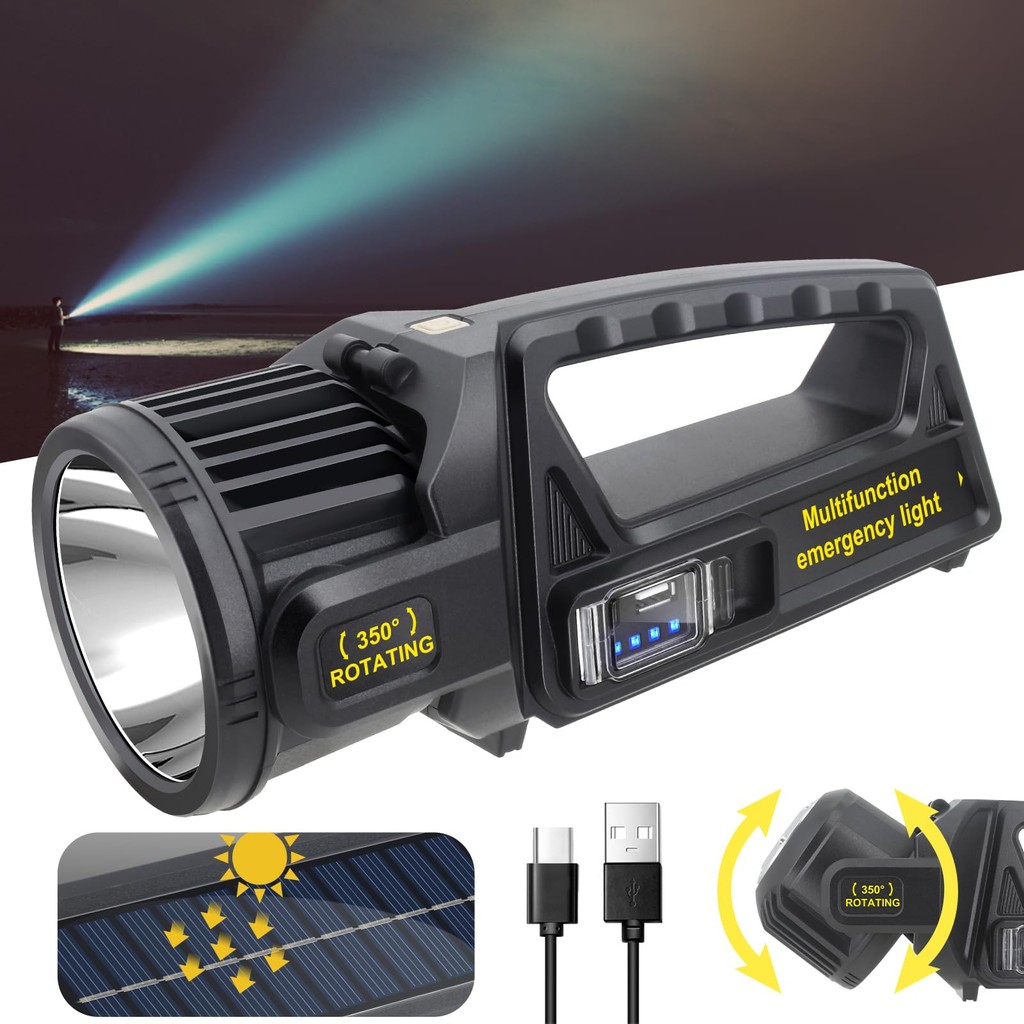 Solar Flashlight COB Work Light USB Rechargeable Torch Light Waterproof