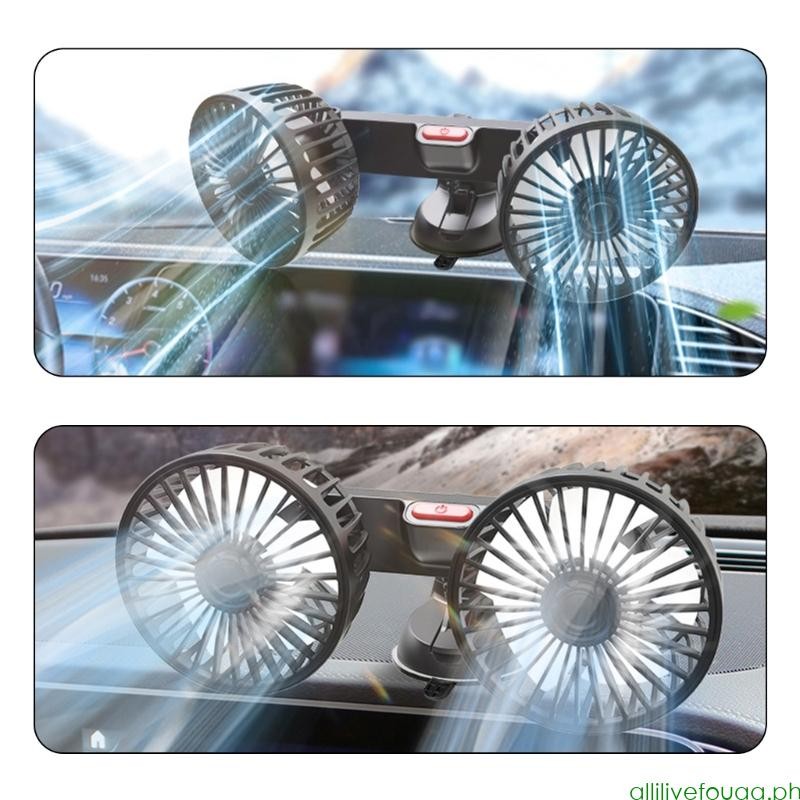 allilivefoua Car Cooling Fan 360° Rotation Vehicle Mounted Dual Head