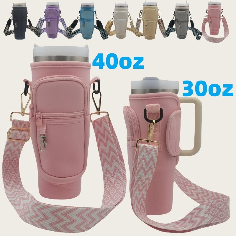 thumbnail image 2 of Neoprene Carrier Bag With Adjustable Shoulder Strap For Stanley 40oz Tumbler Water Bottle, Black 2 of 6