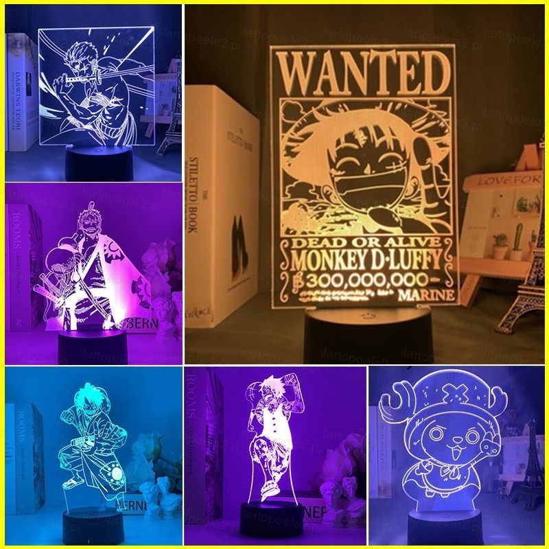ST2 One Piece Night Light Touch Remote LED Lamp Acrylic Bedroom Anime ...