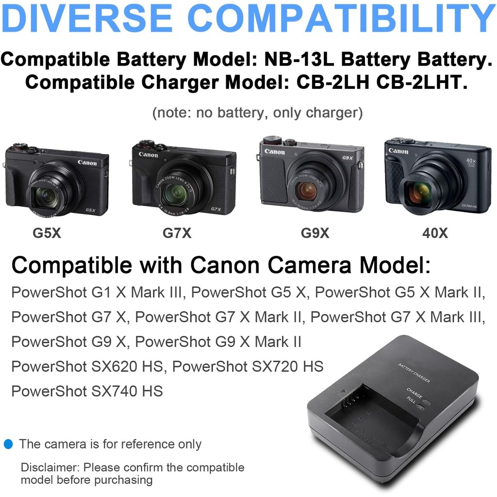 Canon Powershot 2Pcs NB-13L Battery With Battery Charger For G7X - Main Image