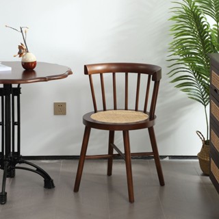 Japanese-Style Solid Wood Rattan Dining-Table Chair Home Leisure ...