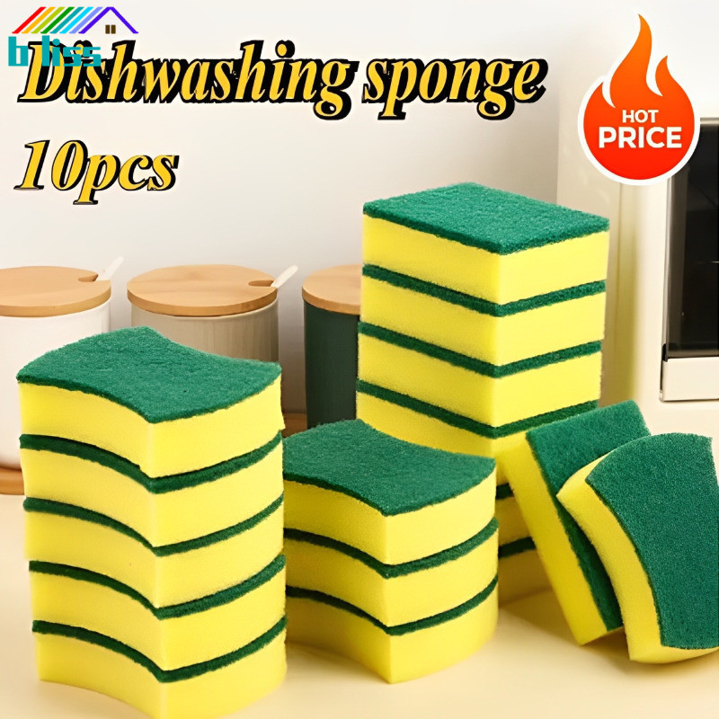 Dual-Texture Sponge with Sand & Fiber, 10PCS Bulk Scouring Pads Set ...