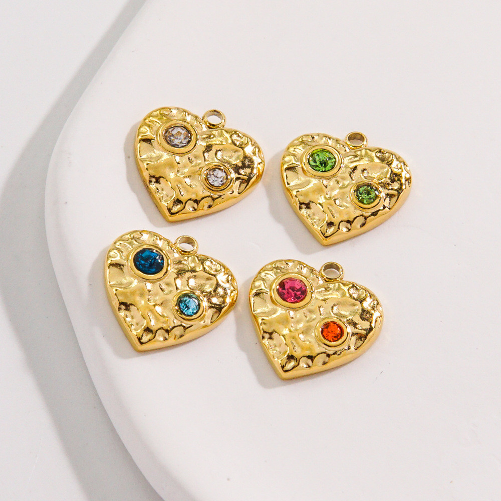 Stainless Steel Color Retention 14K Gold Hammer Pattern Heart Inlaid 2 ...