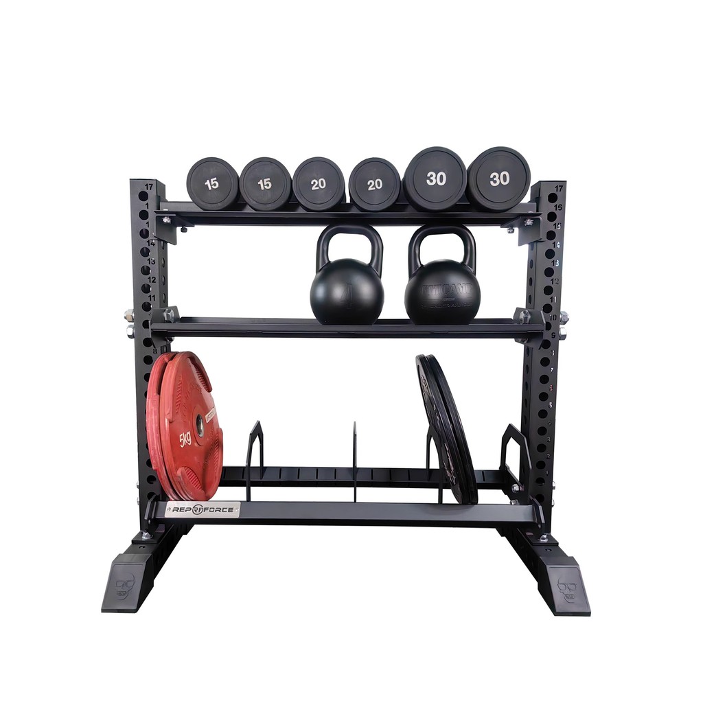 REPFORCE Triple tier dumbbell Kettlebell Rack Stand of barbell slice ...