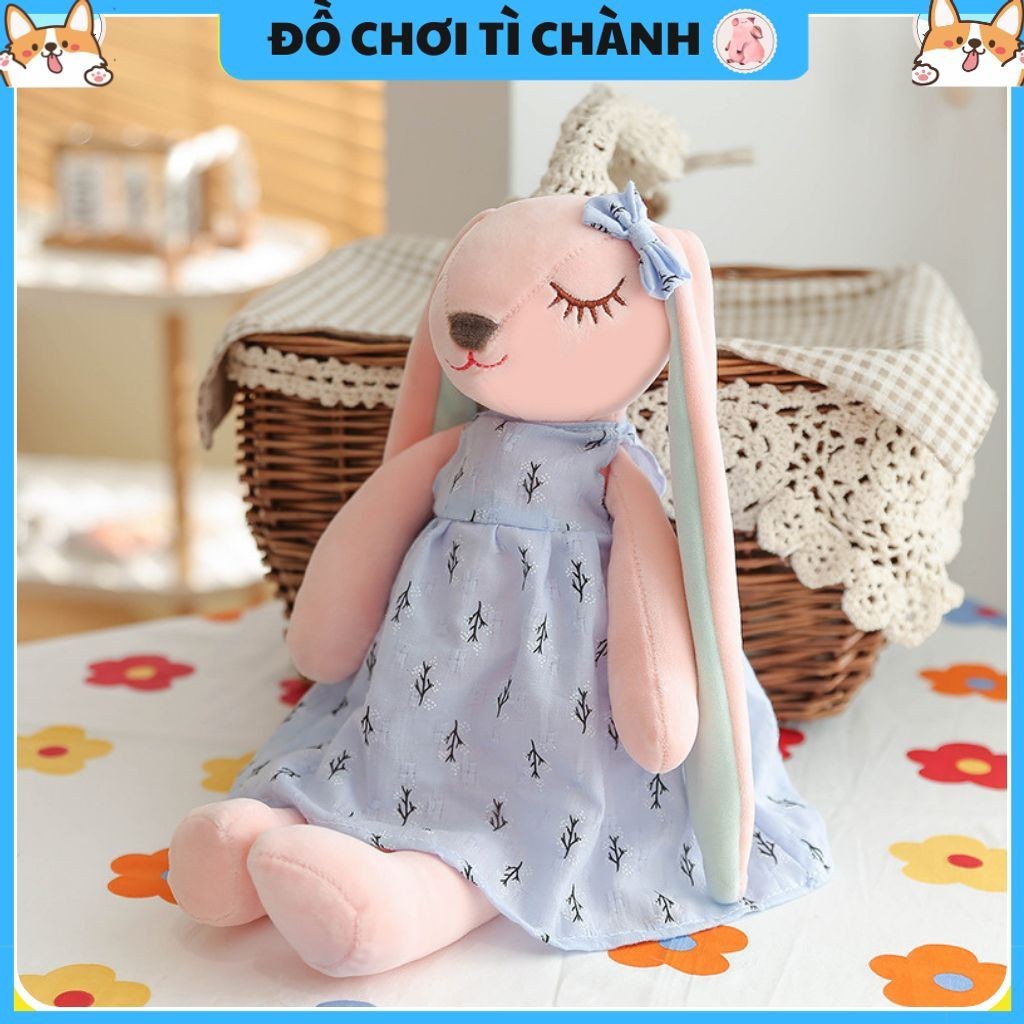 Long-eared Rabbit Teddy Bear Wearing a Cute Dress - Soft Stuffed Animal ...