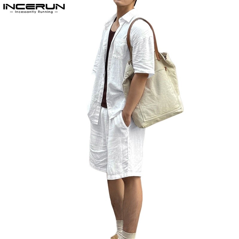 INCERUN Men's Pure Color Texture Hole Two Piece Set | Shopee Philippines