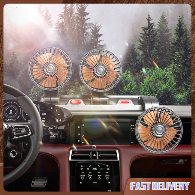 IN STOCK ! Car Cooling Fan Rotatable 3 Heads Fan With 2 Speeds, Low
