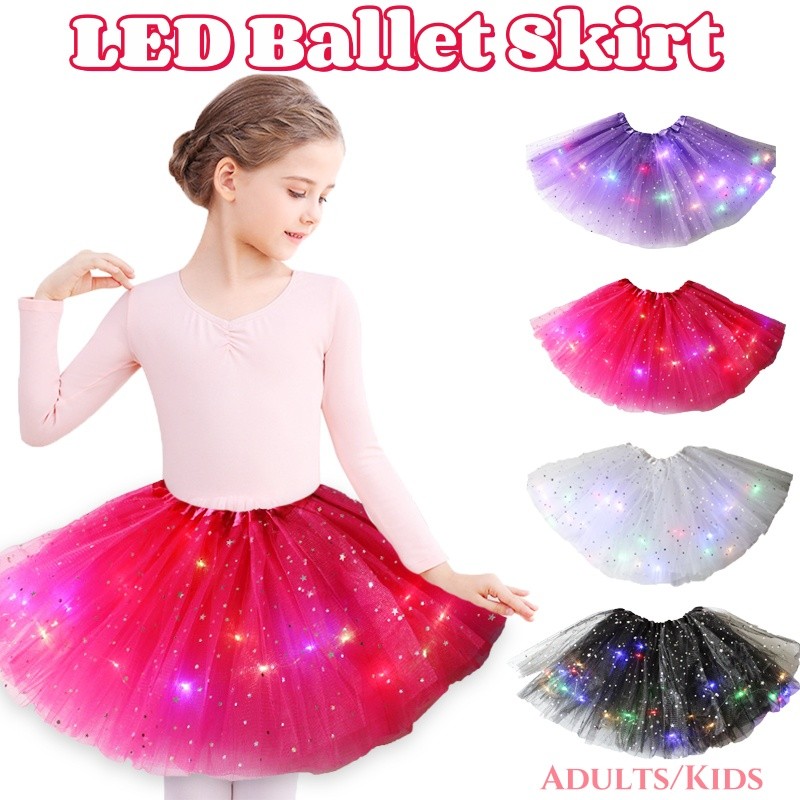 Girls LED Light Dance Skirt Adults Kids Girl Ballet Skirt Party Cosplay ...