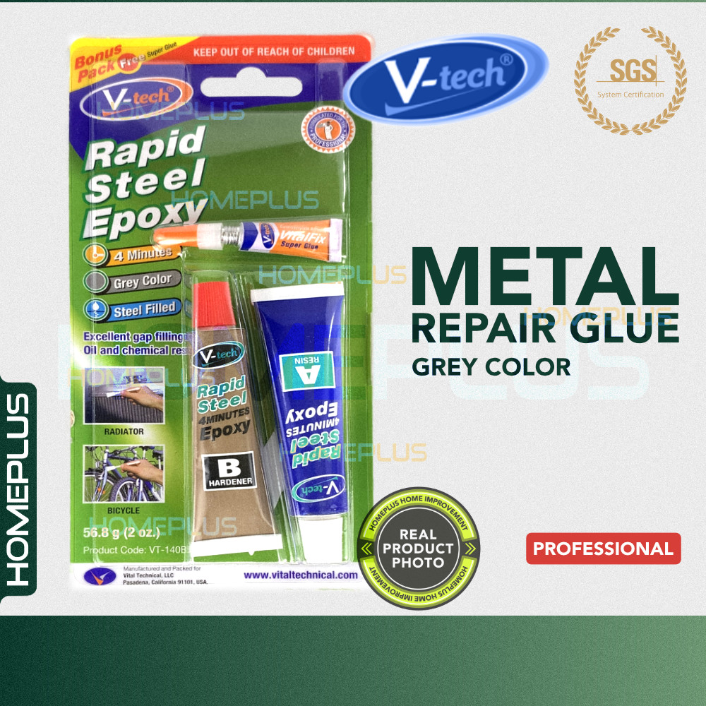V-Tech VT-140 Rapid Steel 4 Minutes Epoxy Metal Repair Glue Grey Color ...