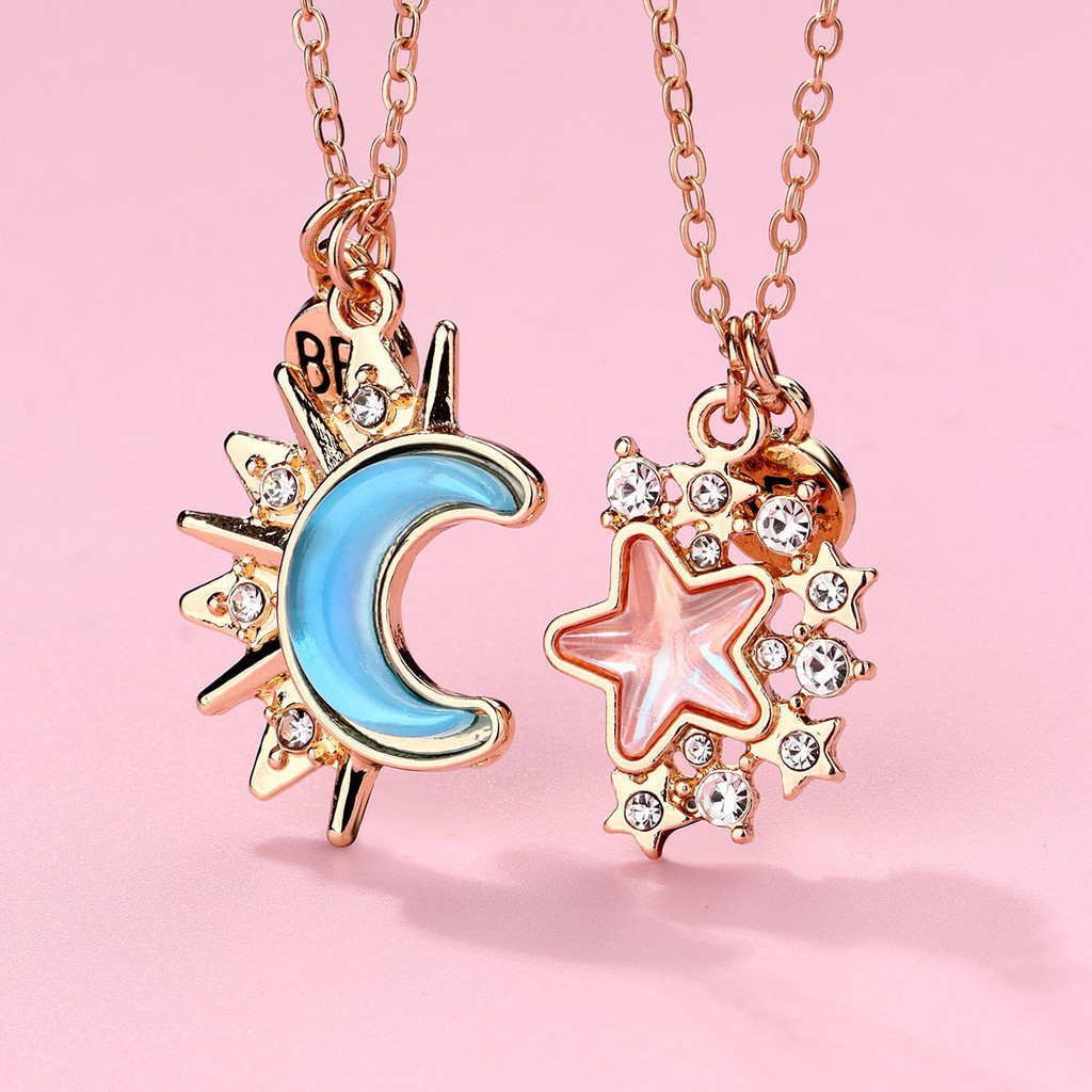 BEST FRIEND NECKLACE Star Moon Pendant, Eco-Friendly Alloy Adjustable ...
