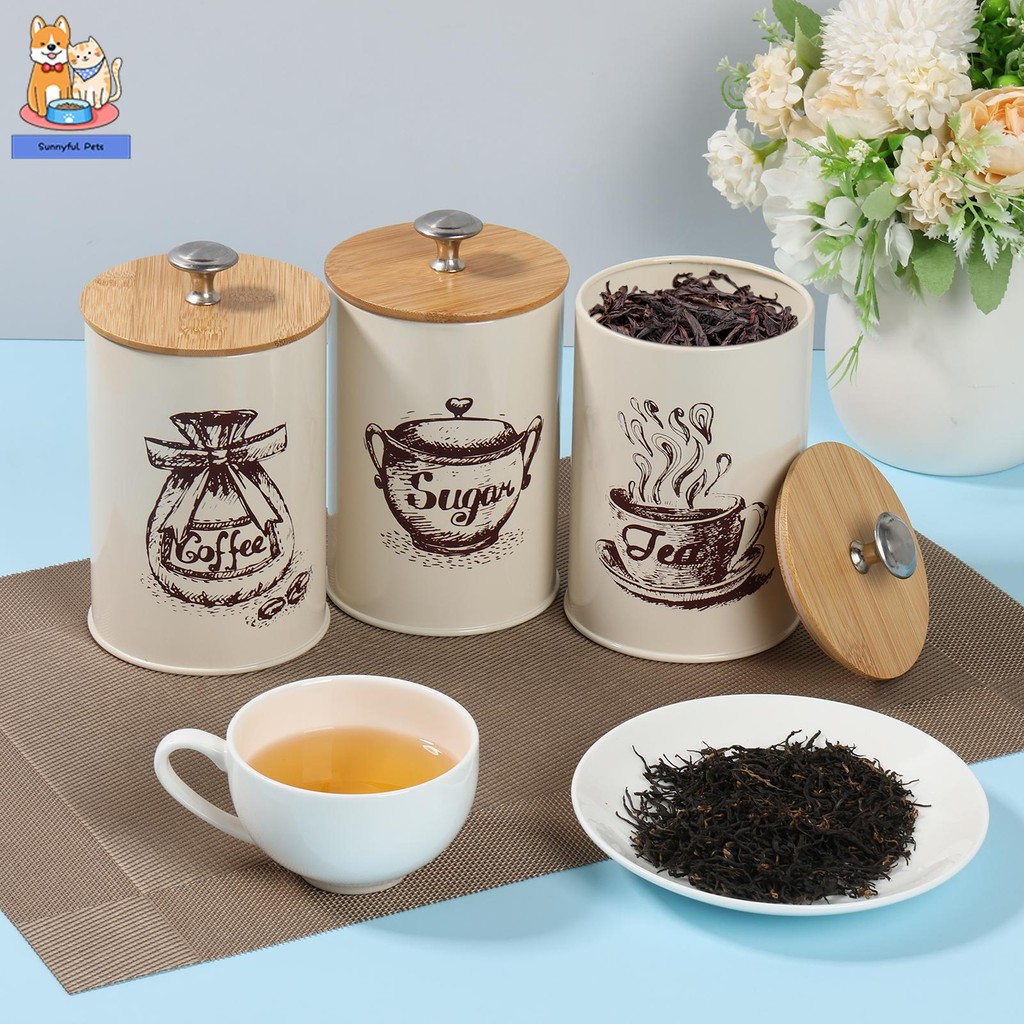 3Pcs Coffee and Sugar Container Set Vintage Sugar Canisters Set Coffee ...