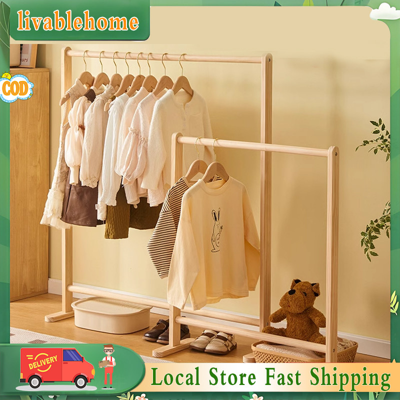 Solid Wood Hanging Clothes Rack Stand Drying Rack Bedroom Bedside Put ...