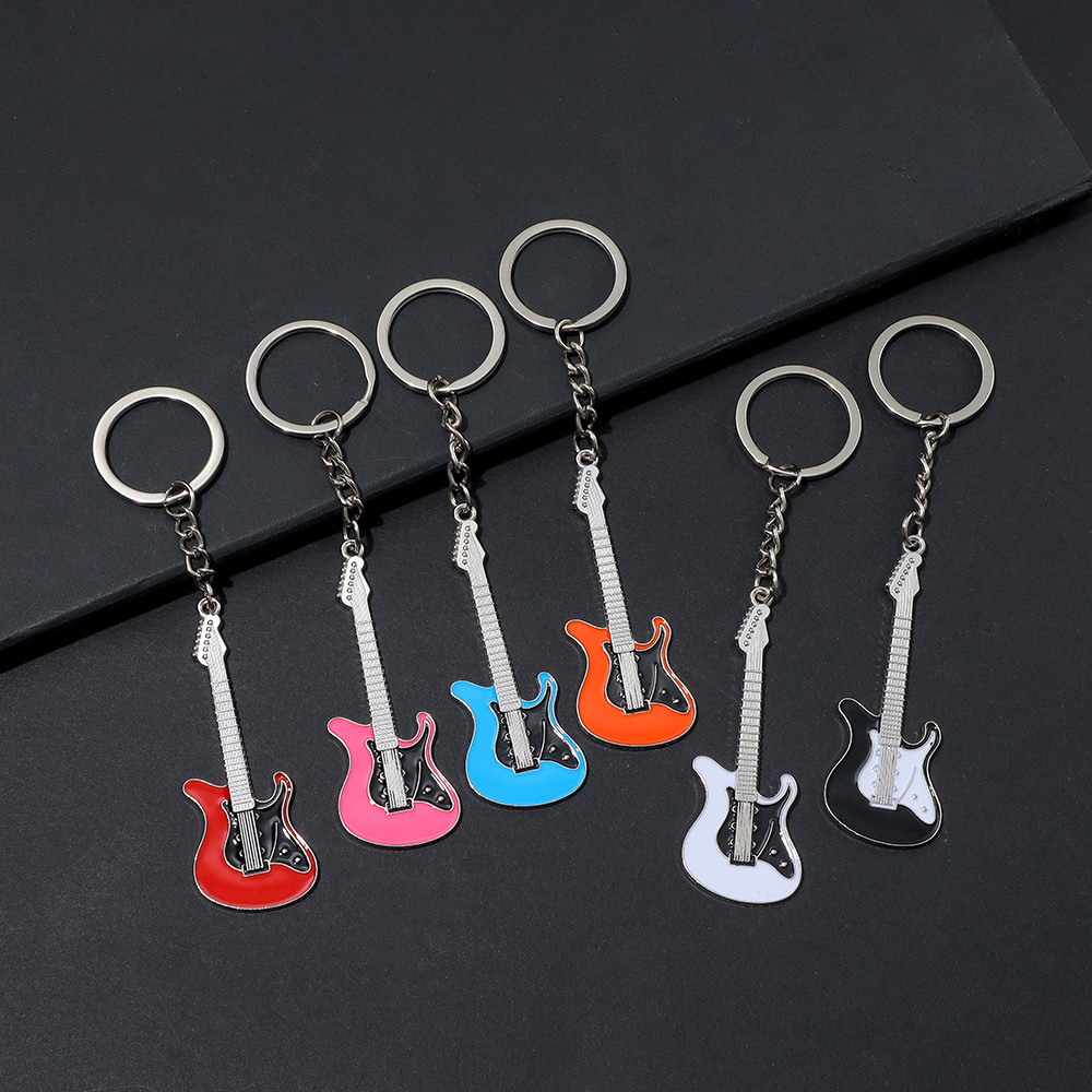 Fashion Metal Electric Guitar Keychain Mini Musical Instrument Keyring ...