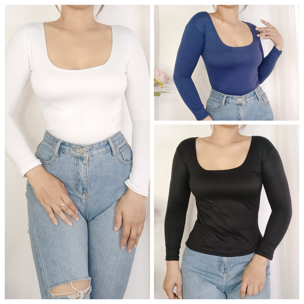 FPP FYANG Longsleeve Roundneck Double Lining Korean DL Basic Top ...