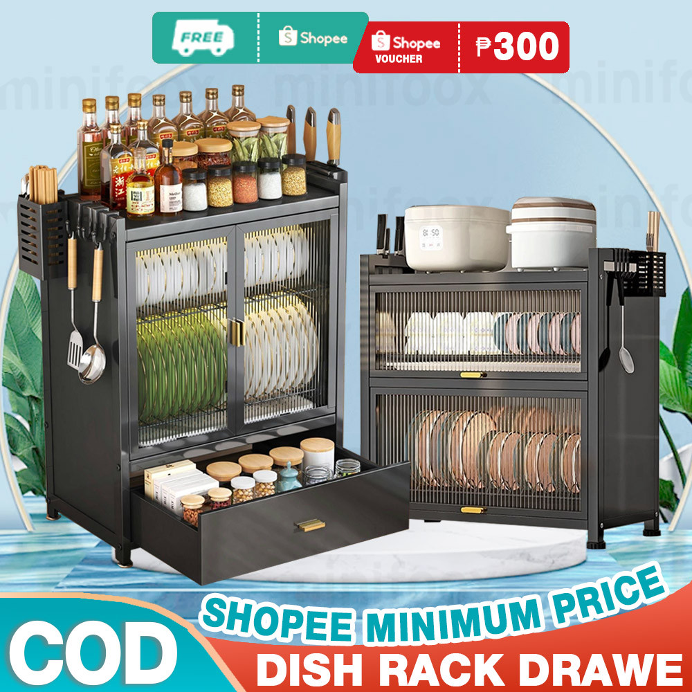 2/3-Tier Dish Rack Kitchen Organizer Dish Drainer Cabinet With Drawer ...