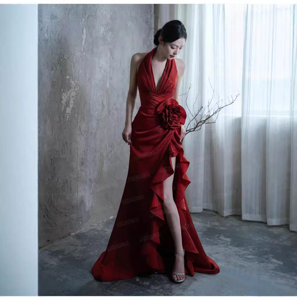 [MOMO Bridal Wedding Dress] Celebrity Style Wine Red Toasting Dress ...