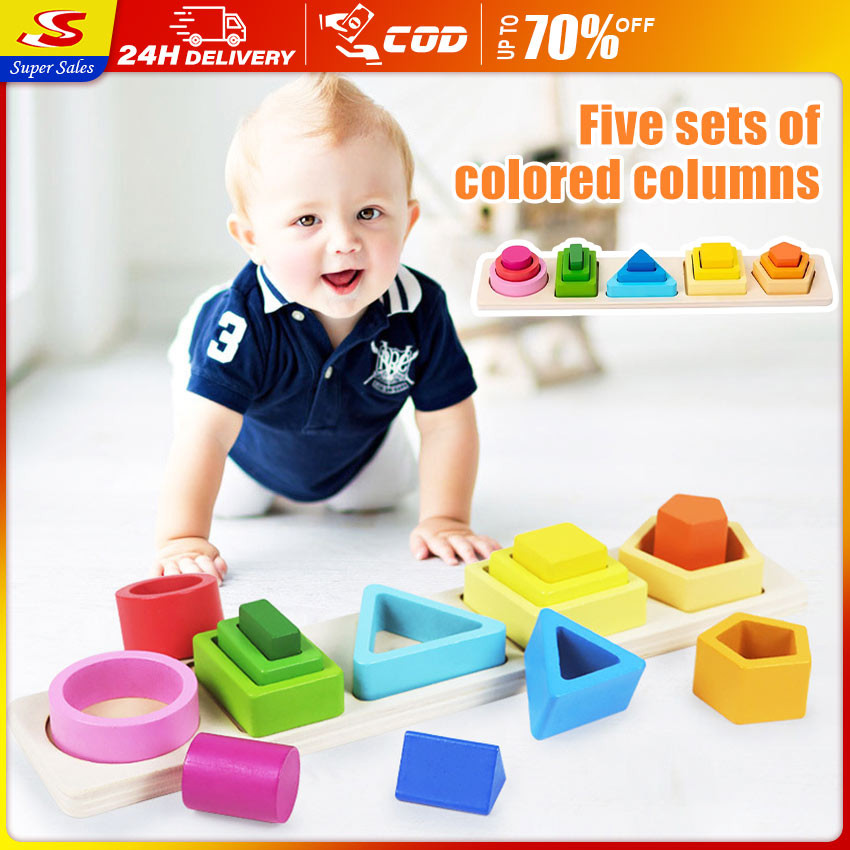 【SuperSales】Wooden Geometric Stacked Columns Shape Color Sorting ...