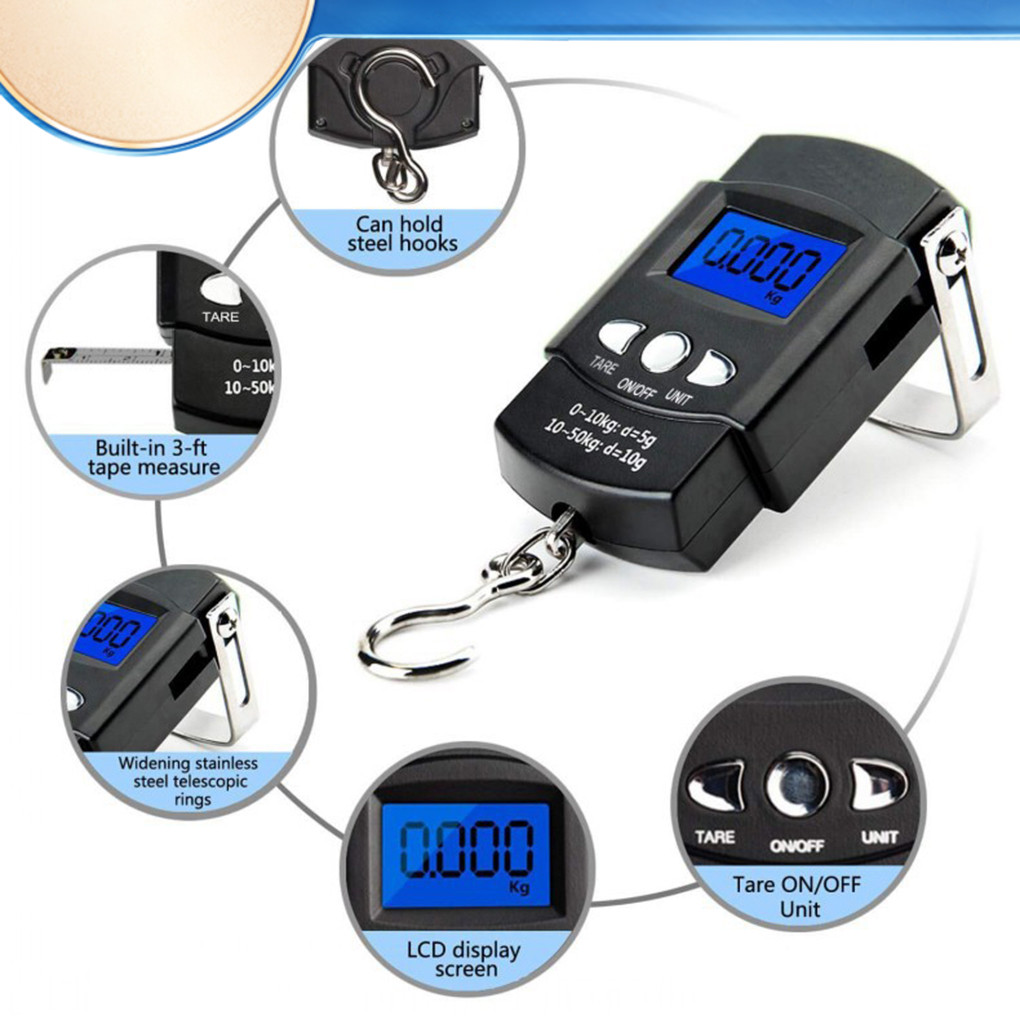 50kg/10g Digital Scale Travel Fishing Luggage Hanging Weighing