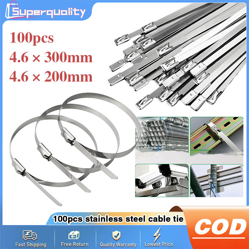 100PCS Multi-Purpose Locking Cable Metal Zip Ties Stainless Steel Self ...
