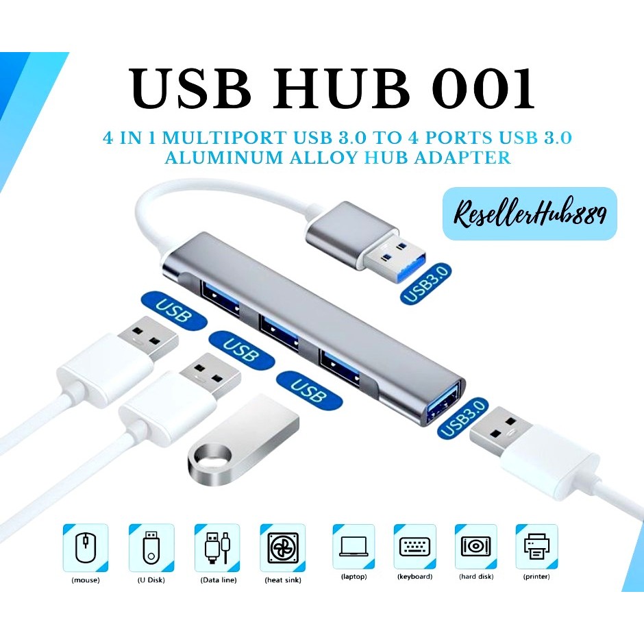 4 IN 1 MULTIPORT USB 3.0 TO 4 PORTS USB 3.0 ALUMINUM ALLOY HUB ADAPTER ...