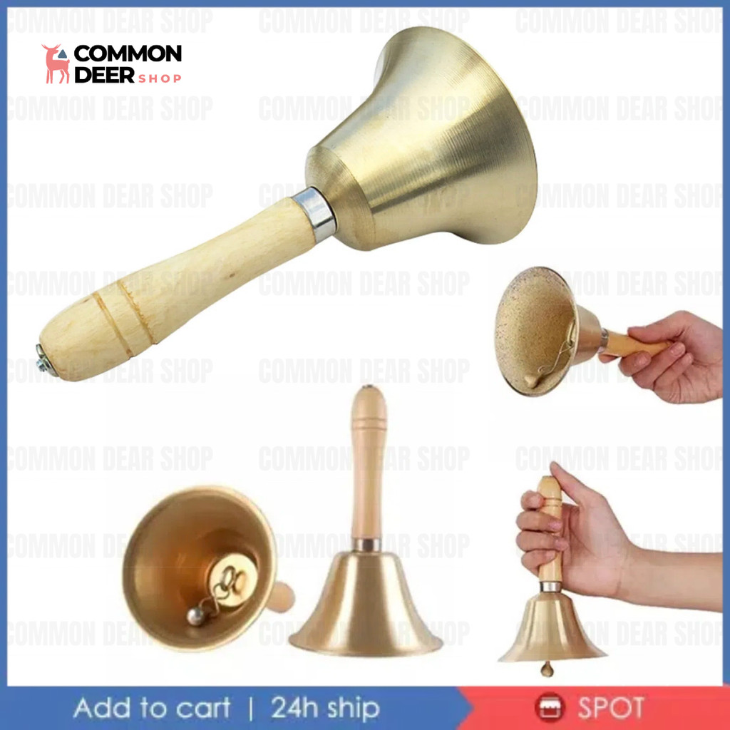 [24H SHIP] Brass Hand Bell with Wooden Handle Loud Call Bell Desk ...