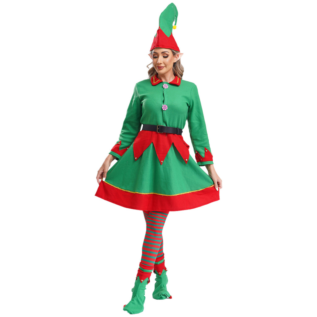 Miaeowve 6Pcs Women Christmas Elf Costume Santa Helper Costume Set ...