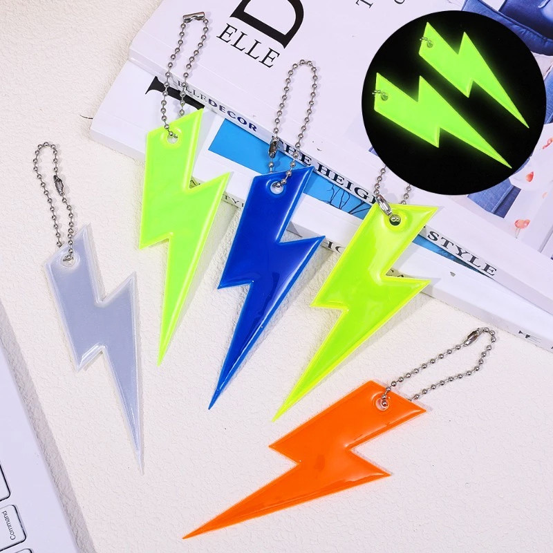 10PCS Lightning Safety Reflective Keychains Colorful Night Double-sided ...