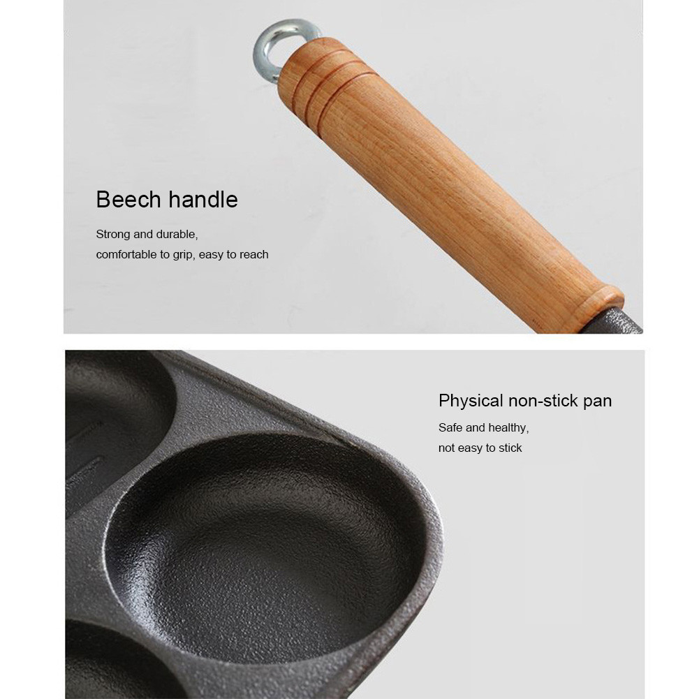 Cast Iron Egg Burger Maker 3Cup NonStick Steak Cooking Grill Pan Egg