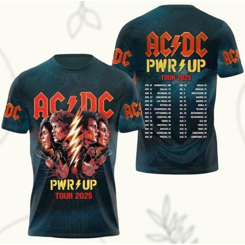Acdc Pwr Up World Tour 2025 3D Shirt, Rock Band Acdc Concert Shirt, Pwr ...