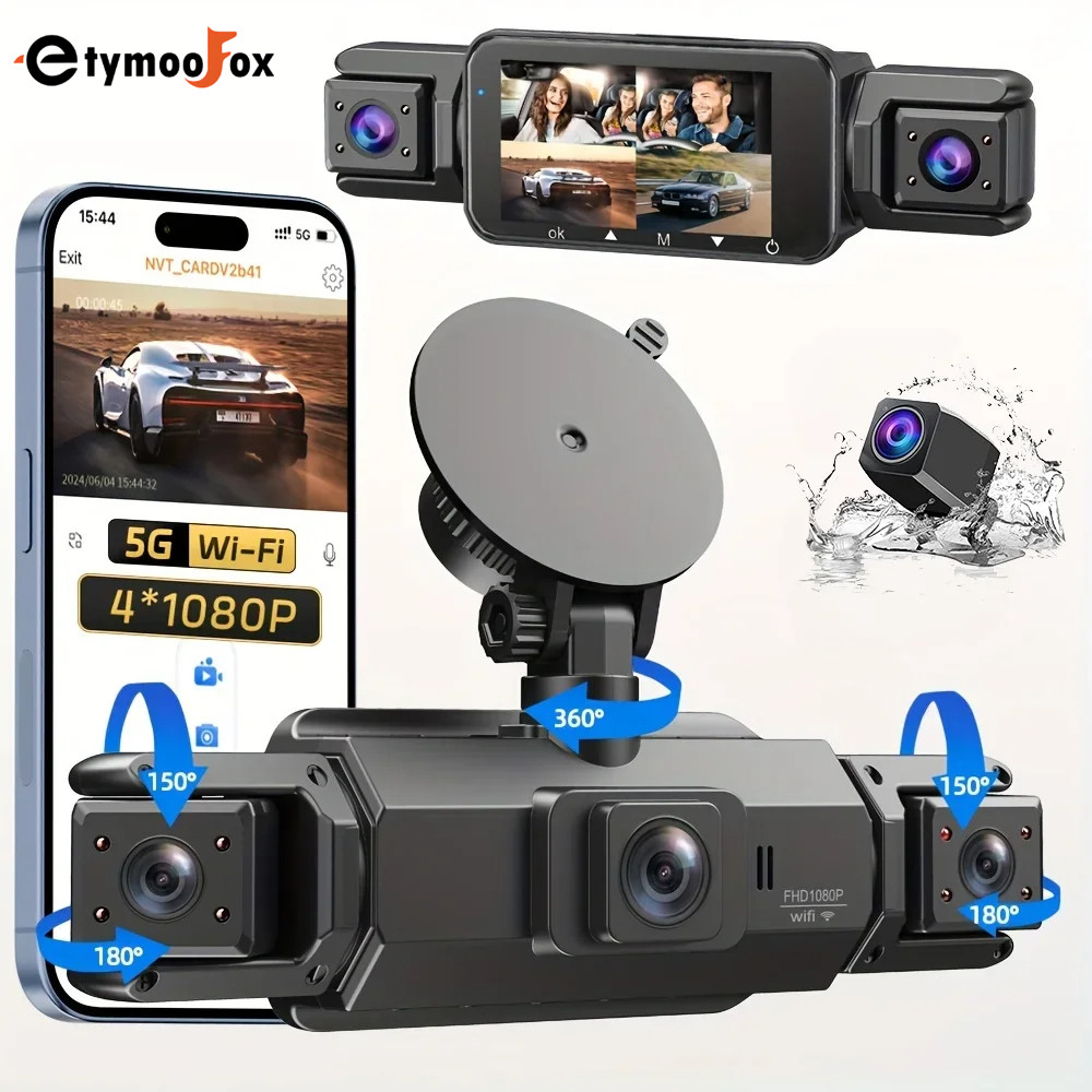 4-Channel FHD 1080P Dash Cam with WIFI 4 Cameras CAR DVR 360 Camera 4 ...