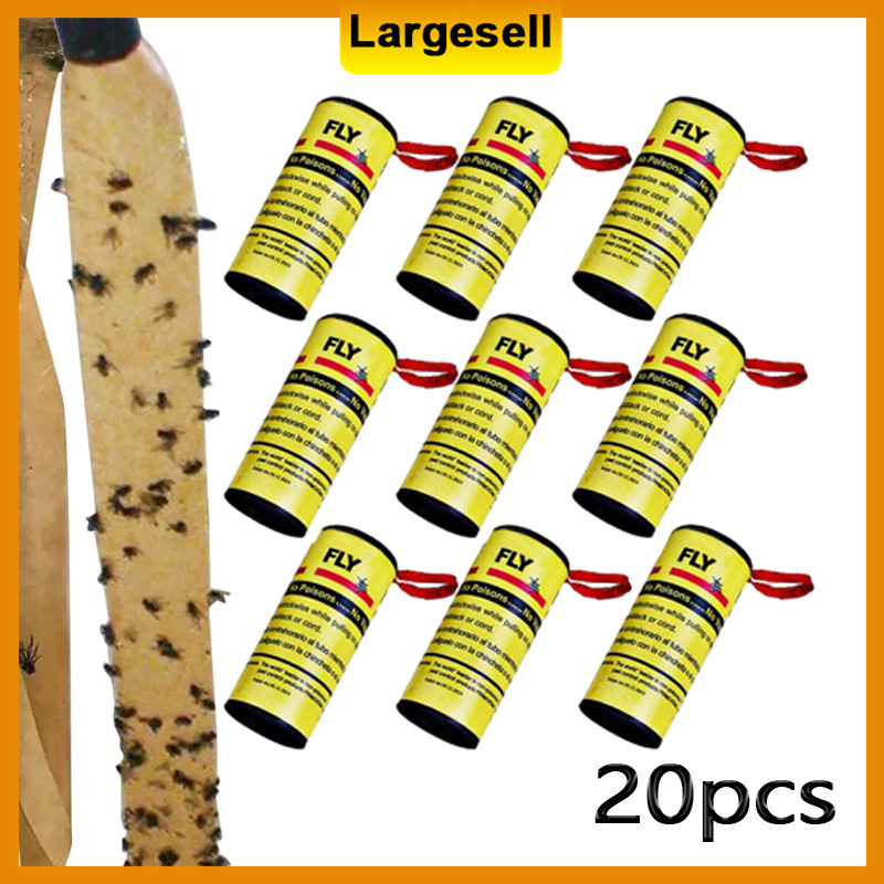 20 Rolls Sticky Flies Rolls Garden Hanging Fly Trap Glue Ribbon Paper ...