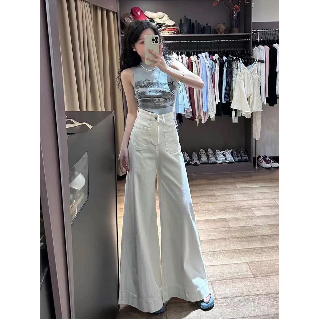 White Wide-Leg Jeans Skirt Women 2024 Autumn Winter New Style Korean ...