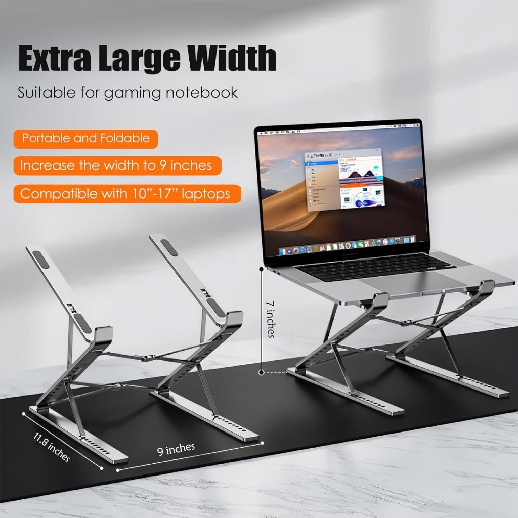 METMI Aluminum Adjustable Double Layer Laptop Riser for Desk Foldable ...