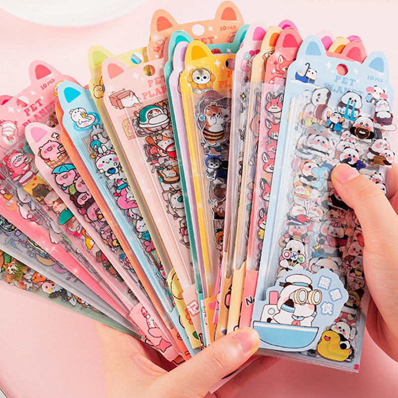10 Sheets Kawaii Cartoon Pet Planet Series Stickers Journal Scrapbook ...