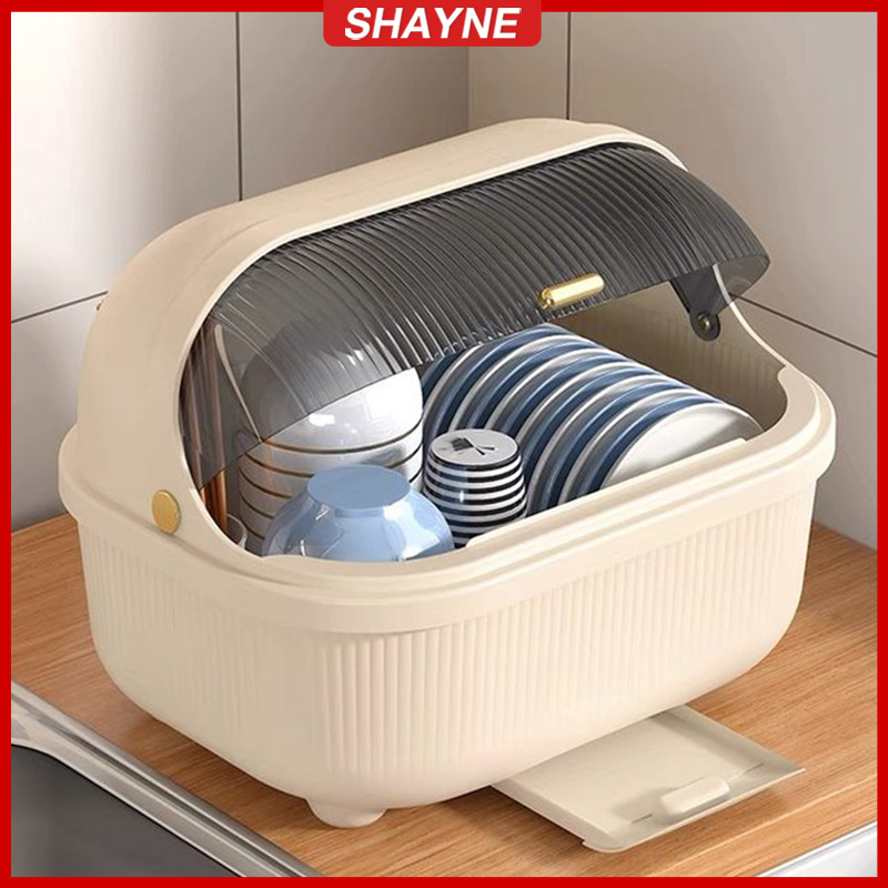 SHAYNE Dish Rack With Cover Plastic Storage Insect-Proof Innovative ...