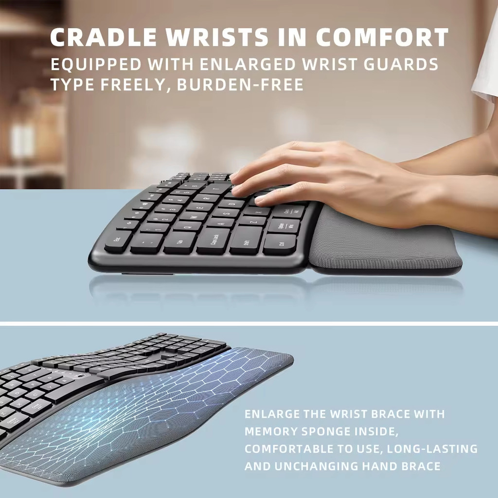 Ergonomic Split 2.4G Wireless Keyboard NaturalTyping Multi-Device ...