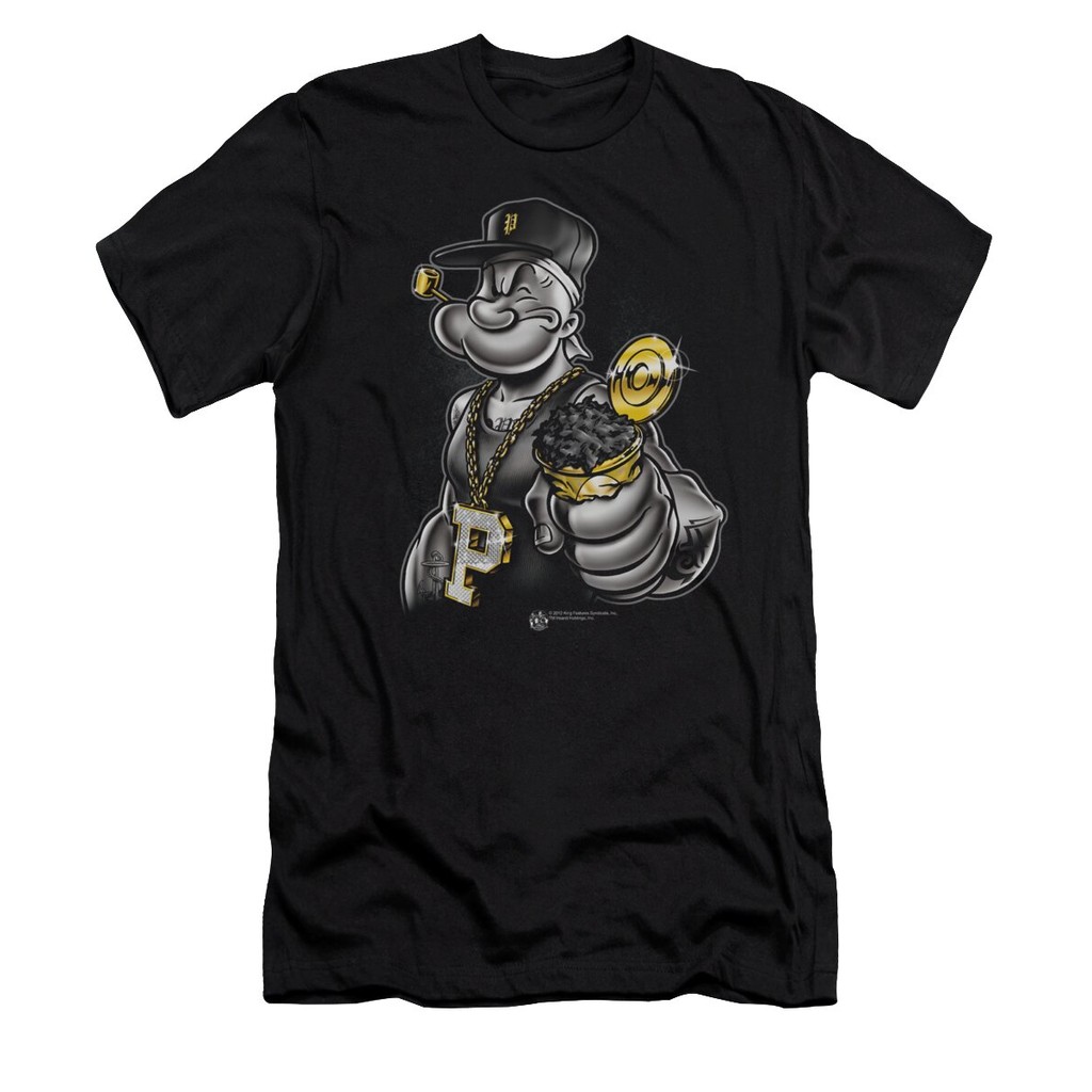 thumbnail image 2 of Popeye Men's T-Shirt – 'HUSTLE Money Power No Limits' Sailor Spinach Graphic Tee, 100% Cotton 2 of 2