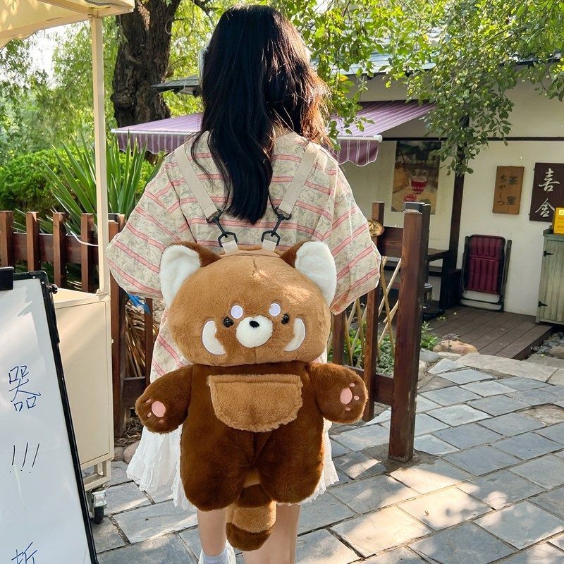 Sweet Raccoon Backpack Cute Lesser Panda Plush Bag Girlish Doll Bags ...