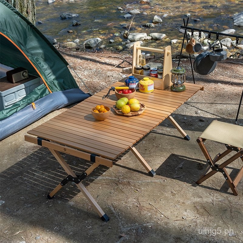Solid Wood Egg Roll Table Outdoor Dining Table and Chair Portable ...