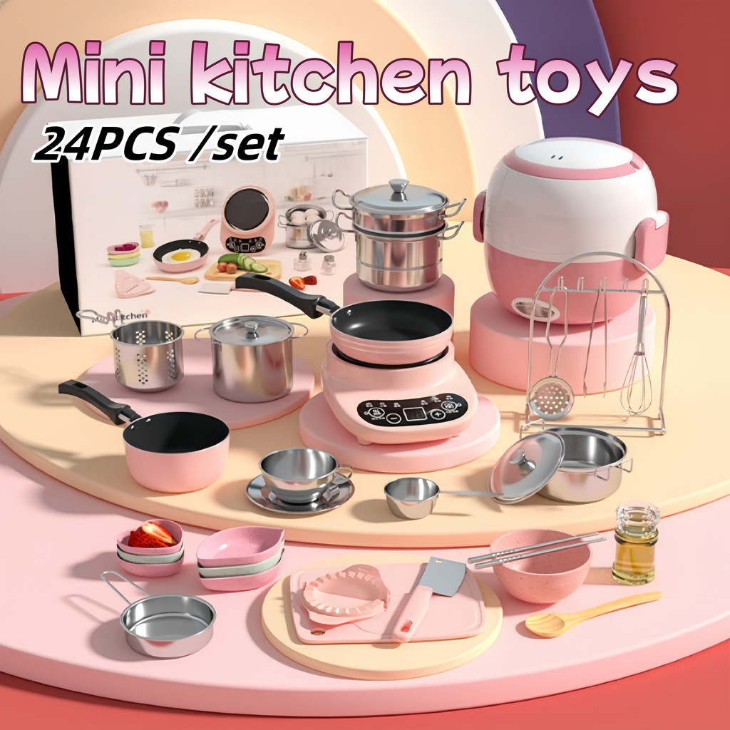 24PCS Kids Cooking Toy Set Simulation Kitchen Mini Cooking Role-playing ...