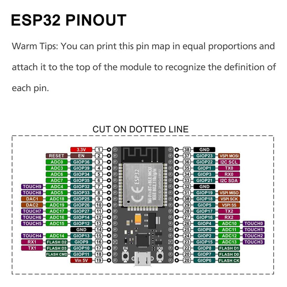 ESP32 Expansion Board Module ESPWROOM32 GPIO 1 Into 2 38PIN Narrow