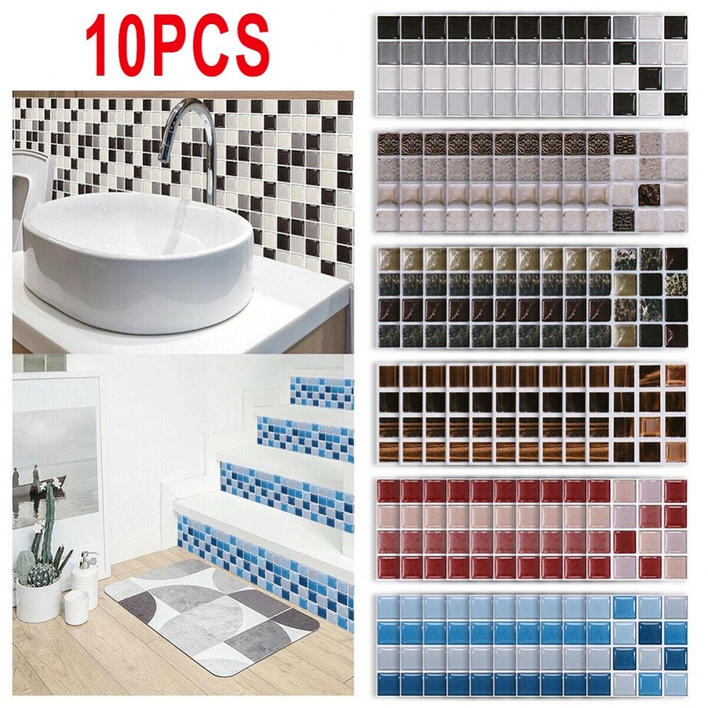 【CRA】10Pcs Retro PVC Selfadhesive Mosaic Tile Stickers for Bathroom ...