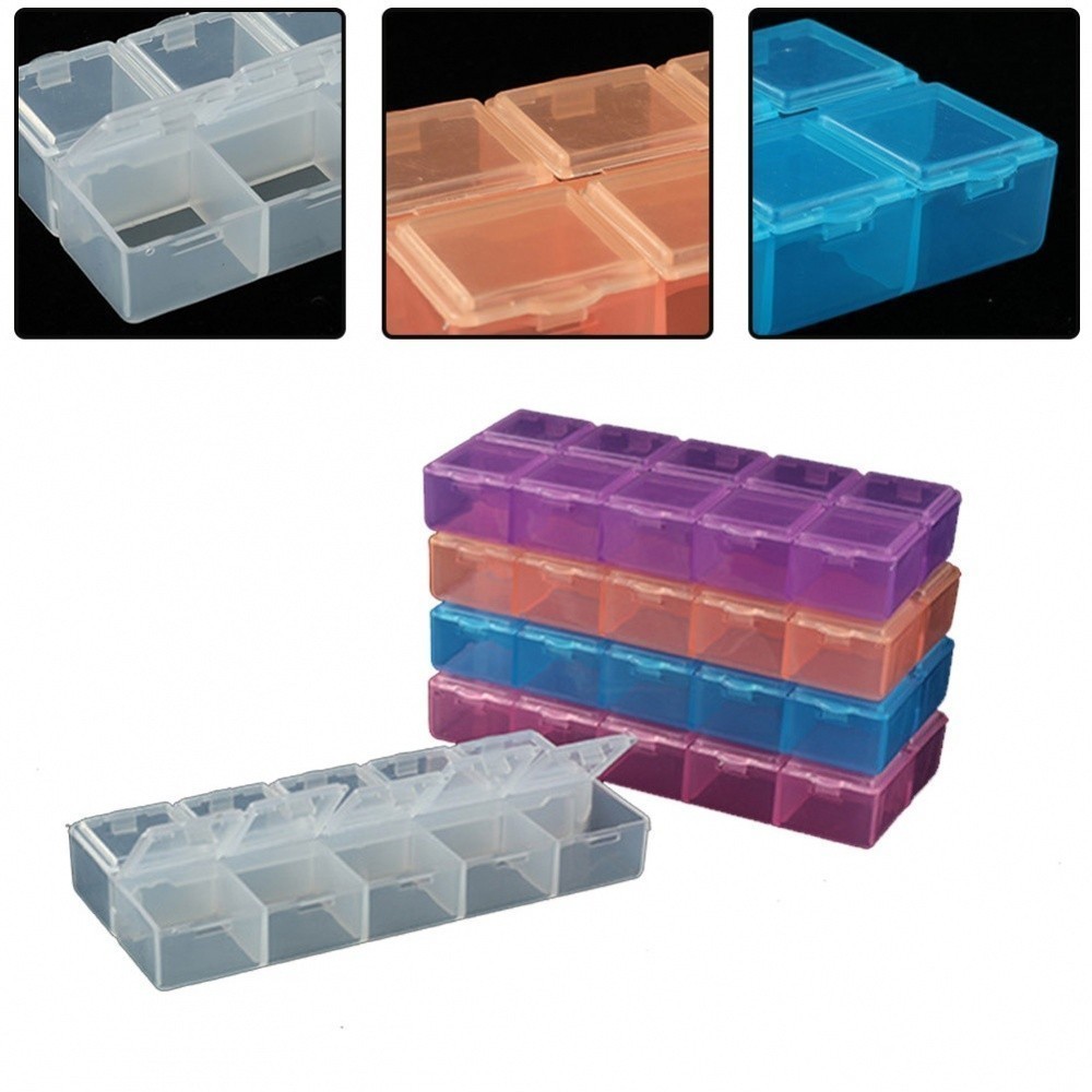 Storage Box Compartment Rectangle Transparent 10 Grids Coins Container ...